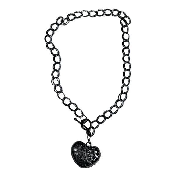 Vintage Pave Heart Rhinestones Toggle Chain Necklace Unique Statement - Picture 4 of 4